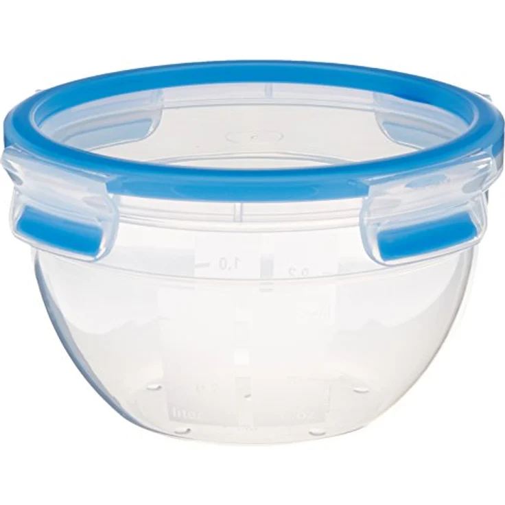 Emsa 518096 Runde Frischhaltedose mit Deckel, 1,1 Liter, Transparent-Blau, Clip & Close – Bild 1