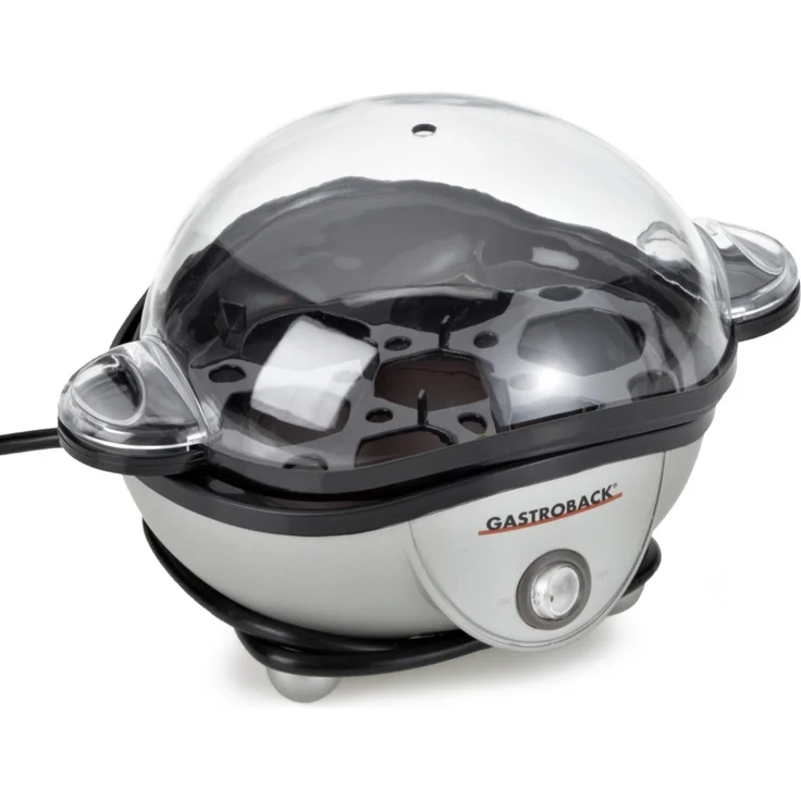 Gastroback 42801 Design Eierkocher, für bis zu 7 Eiern, inklusive Wassereinfüllbecher mit Skala (für weiche oder Harte Eier) und Eierstecher, 350 Watt, Plastik, 7 Unknown_Modifier, Schwarz, Silber – Bild 2