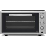 ICQN Minibackofen mit Umluft 50 Liter LED-Anzeige 90 Min Timer Pizza-Ofen Mini Ofen Innenbeleuchtung Doppelverglasung Turbolüfter Drehspie 