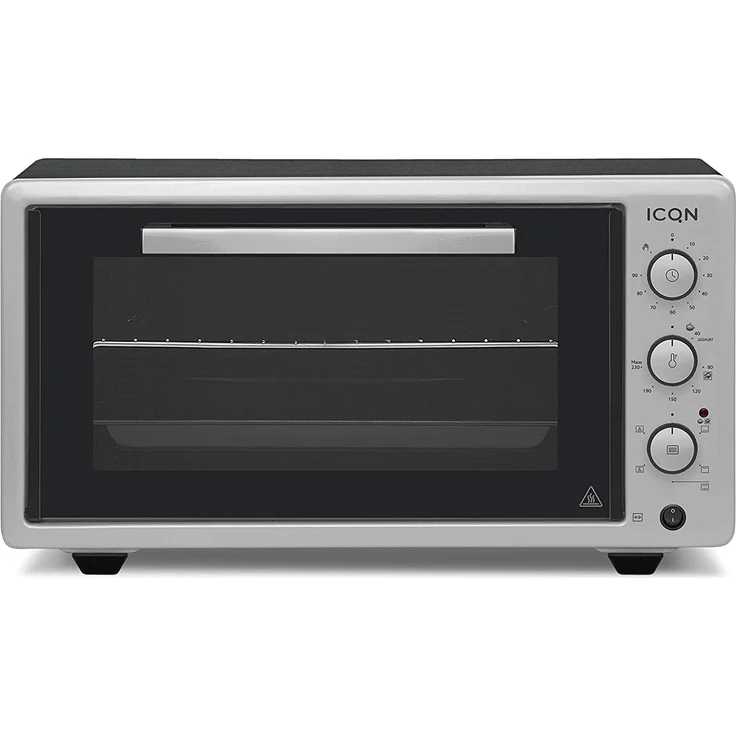 ICQN Minibackofen mit Umluft 50 Liter LED-Anzeige 90 Min Timer Pizza-Ofen Mini Ofen Innenbeleuchtung Doppelverglasung Turbolüfter Drehspie  – Bild 1