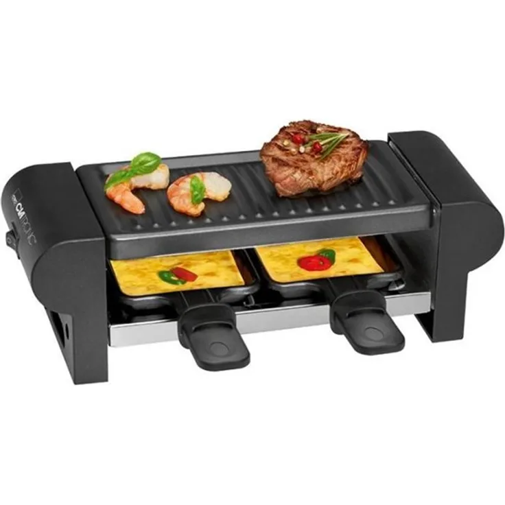 Clatronic RG 3592 2-Personen-Raclette-Grill zum Grillen und Überbacken, Cool-Touch-Gehäuse, 2 Pfännchen, antihaftbeschichtet, schwarz