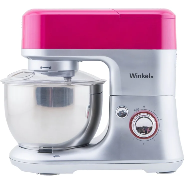 Winkel RX80 Küchenmaschine - 4 L Schüssel aus Edelstahl - 650 W Leistung - 6 Geschwindigkeitsstufen - Fleischwolf - Mixbecher-Aufsatz - rosa