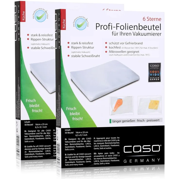 CASO Profi Folienbeutel 16x23cm 50 Beutel für Vakuumierer CASO 2er Pack