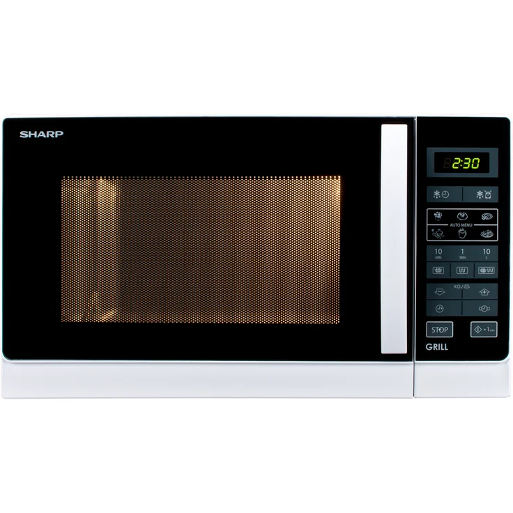Sharp R742INW 2-in-1 Mikrowelle mit Grill, Standgerät, 25 Liter Garraum, 900 Watt, LED-Display, 8 Automatikprogramme, Gewichtgesteuertes Auftauen, Kindersicherung, Energiesparmodus, silber – Bild 1