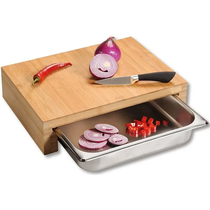 KESPER for kitchen & home Schneidbrett, Bambus, mit herausziehbarer Edelstahlschale