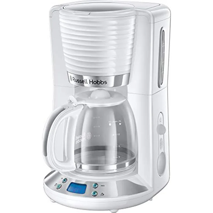 Russell Hobbs Digitale Kaffeemaschine Inspire weiss, programmierbarer Timer, 1,25l Glaskanne, bis 10 Tassen, Warmhalteplatte, Abschaltautomatik, 1100W, Filterkaffeemaschine 24390-56
