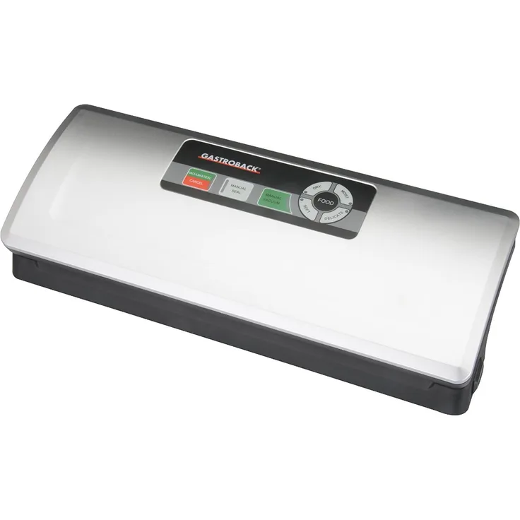 Gastroback 46008 Design Vakuumierer Plus, bis 0,75 bar, Vakuumierleistung 9 L-Min, 120 Watt, schwarz, silber
