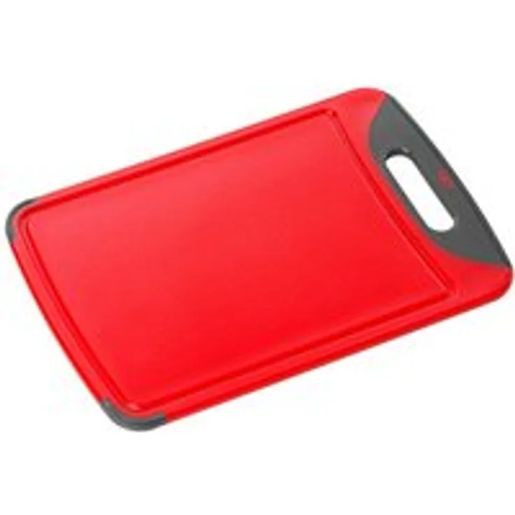 Silit Schneidebrett 38 x 25 cm rechteckig, Kunststoff, Tranchierbrett mit Saftrillen, praktischer Griff, spülmaschinengeeignet, klingenschonend, rot