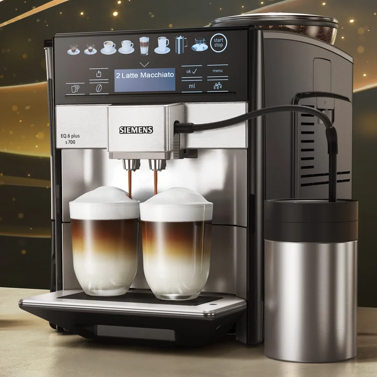 Siemens EQ.6 plus s700 Kaffeevollautomat TE657503DE, automatische Reinigung, Direktwahl, zwei Tassen gleichzeitig, 1.500 Watt, Edelstahl, mit Milchsystem – Bild 3