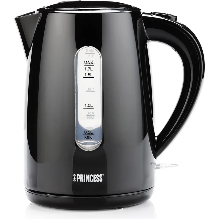 Princess Wasserkocher (schwarz) mit 1,7L Fassungsvermögen - 360° rotierbar mit Wasserstandsanzeige, 236017