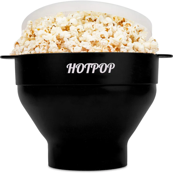 Das Original Hotpop Mikrowellen-Popcorn-Maschine, Silikon-Popcorn-Maschine, faltbare Schale, BPA-frei und spülmaschinenfest schwarz