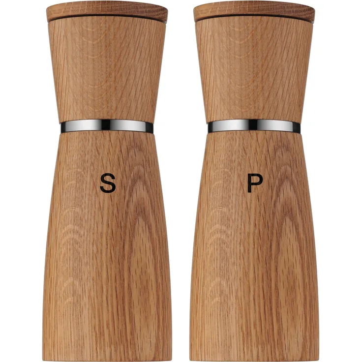 WMF Ceramill Nature Salz und Pfeffermühle-Set 2-teilig, unbefüllt, Holz Keramikmahlwerk, Mühle für Salz, Pfeffer, Chillischoten, H 17,9 cm