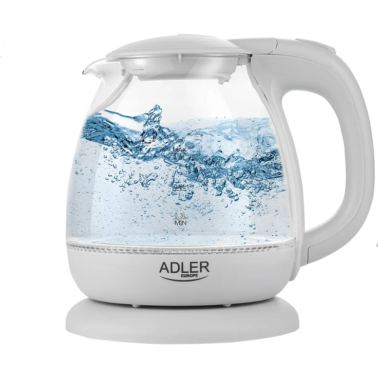 adler AD 1238 Elektrischer Wasserkocher aus Glas, klein, 1 l, 1100 W, LED-Beleuchtung, 1100 W, 1 Liter, Grau