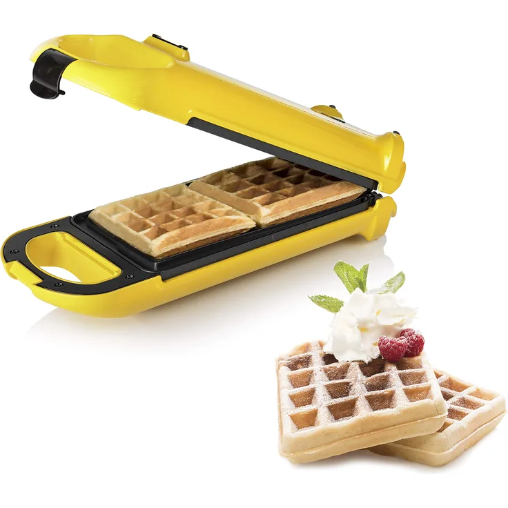 Princess 132406 Waffel Maker, für 2 Belgische Waffeln, mit horizontaler und vertikaler Positionsmöglichkeit, 700 Watt Leistung, Gelb