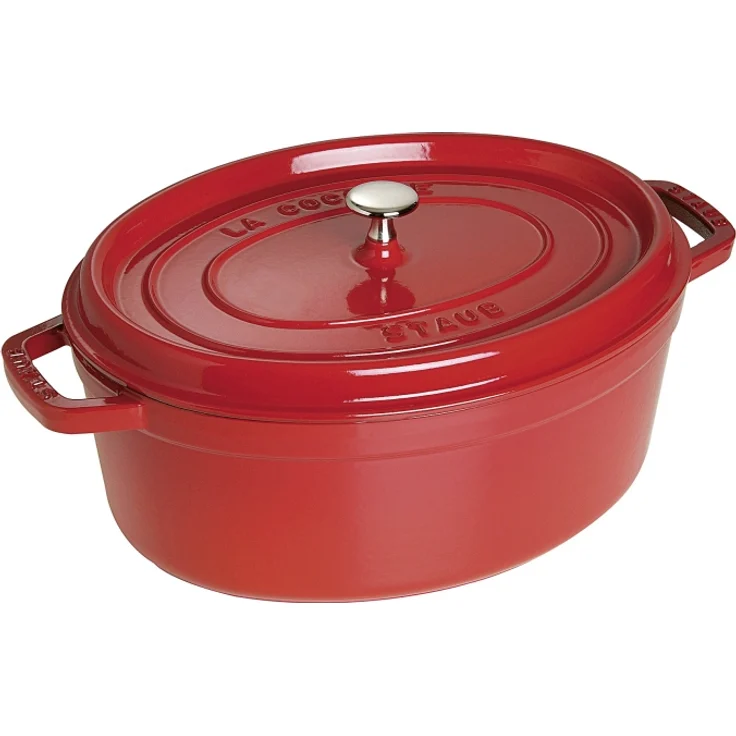 Staub 1103306 Cocotte-Bräter, oval mit Deckel 33 cm, 6,7 L, mit mattschwarzer lierung im Inneren des Topfes, kirschrot – Bild 1