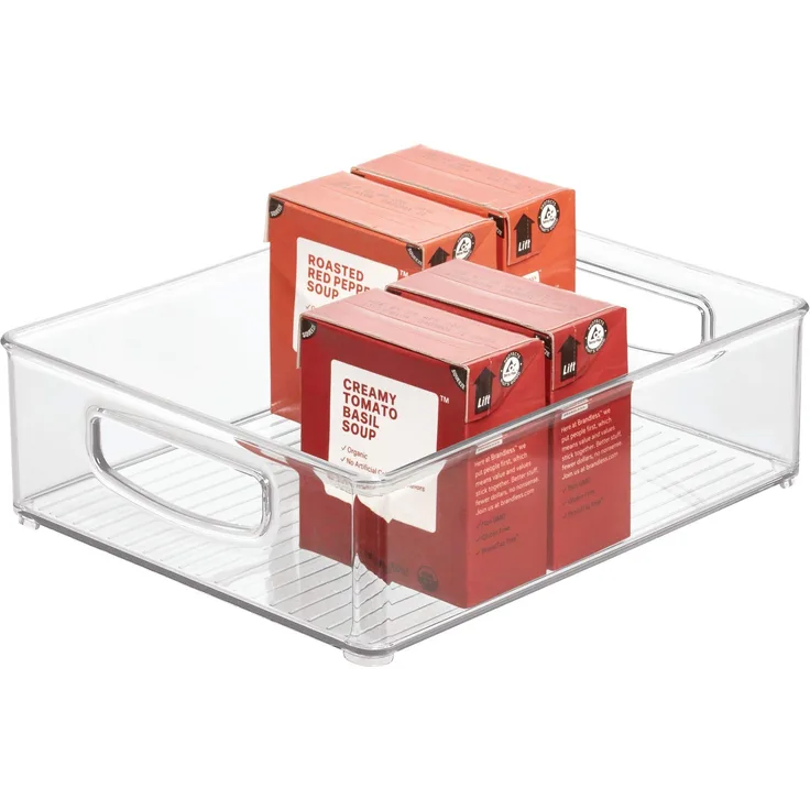 iDesign Aufbewahrungsbox für die Küche, großer Küchen Organizer aus Kunststoff, offene Kühlschrankbox mit Griffen, durchsichtig, 20.3 cm x 25.4 cm x 7.6 cm