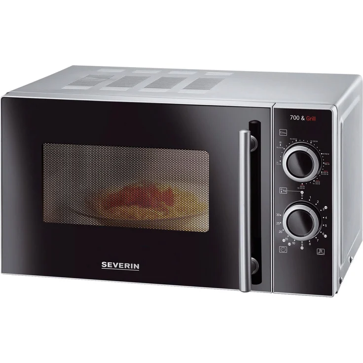 Severin MW 7875 2-in-1 Mikrowelle mit Grill, Standgerät, 700 Watt, 20 Liter Garraum, inkl. Grillrost und Drehteller, silber -schwarz – Bild 1