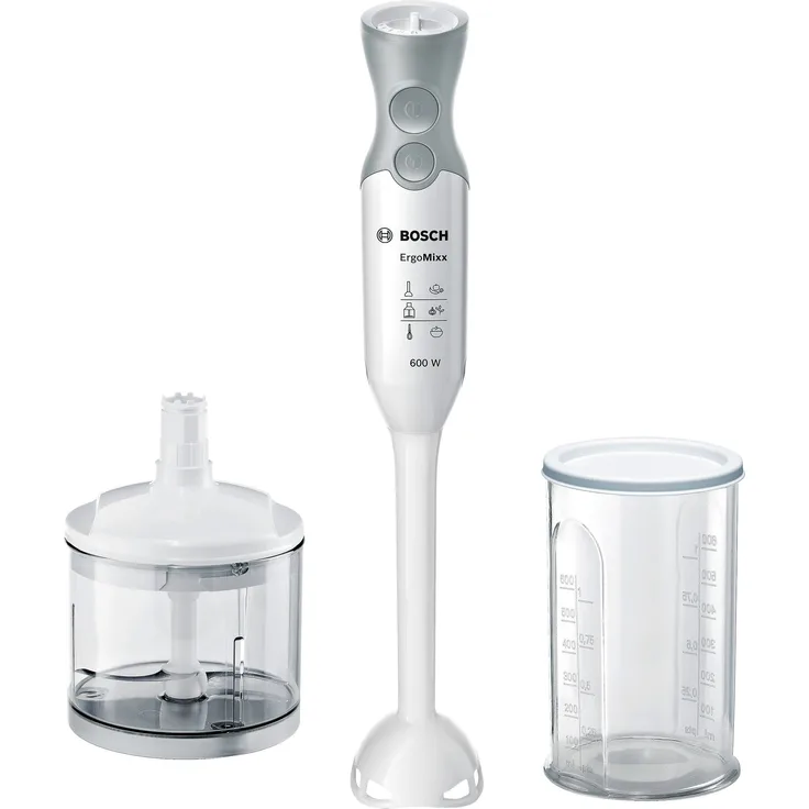 Bosch MSM66020 ergonomischer Stabmixer mit Zubehör, Kunststoff-Mixfuß mit QuattroBlade, 600 Watt 