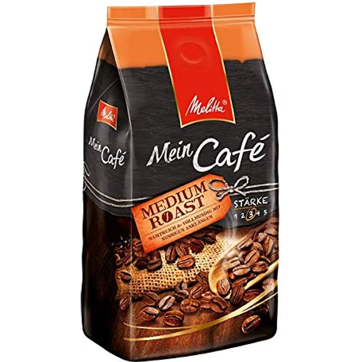 Melitta Ganze Kaffeebohnen, samtweich und vollmundig mit nussigen Anklängen, Stärke 3, Mein Café Medium Roast, 8 x 1 kg