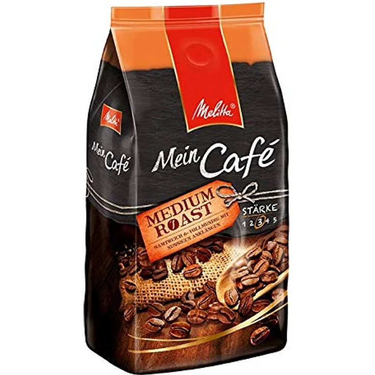 Melitta Ganze Kaffeebohnen, samtweich und vollmundig mit nussigen Anklängen, Stärke 3, Mein Café Medium Roast, 8 x 1 kg