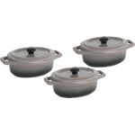 axentia Kasserolle 3er-Set Sorrel in Grau - Schmorkasserolle 15cm oval - Bräter mit Deckel - Schmortopf backofengeeignet - Mini-Kasserolle für Mikrowelle - Keramiktopf 0.2 Liter