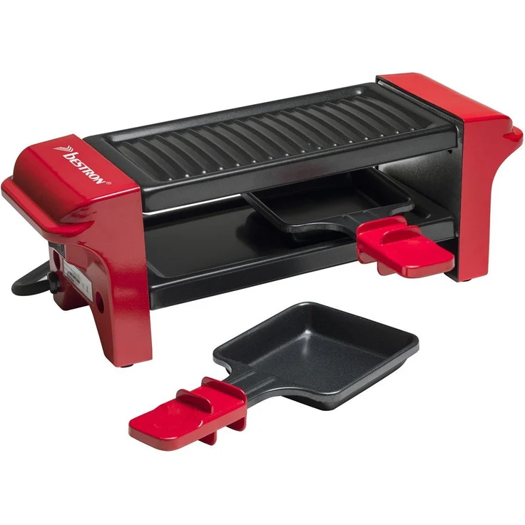 Bestron Mini Raclette, Für 1 bis 2 Personen, Antihaftbeschichtung, 350 W, Rot-Schwarz – Bild 2