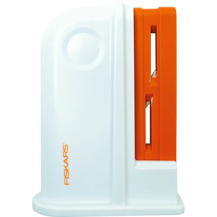Fiskars Universal Scherenschärfer, Für Rechts- und Linkshänderscheren, Keramik-Schleifköpfe-Kunststoff-Gehäuse, Weiß-Orange, 1020499