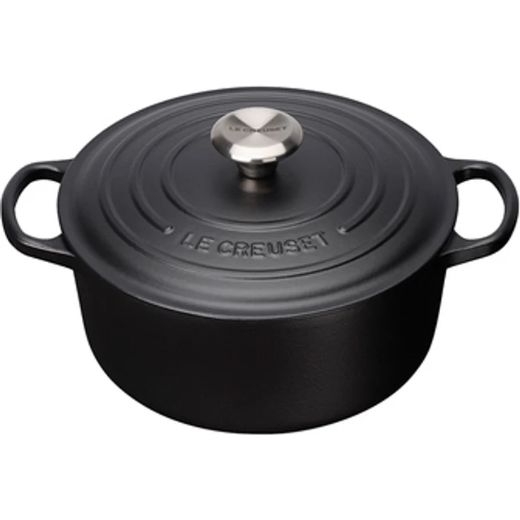 Le Creuset Signature Gusseisen-Bräter mit Deckel, Durchmesser 28 cm, Rund, Für alle Herdarten und Induktion geeignet, Volumen: 6,7 l, Schwarz – Bild 1