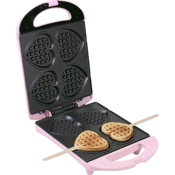 Bestron Waffeleisen für Herzwaffeln am Stiel, Retro Design, Sweet Dreams, 780 Watt, Rosa – Bild 1