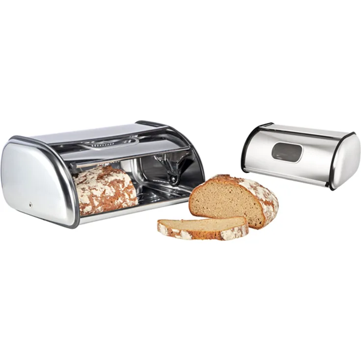 Edelstahl Brotkasten Brotbox Brotkorb Roll Kasten Korb Rollklappe Sichtfenster