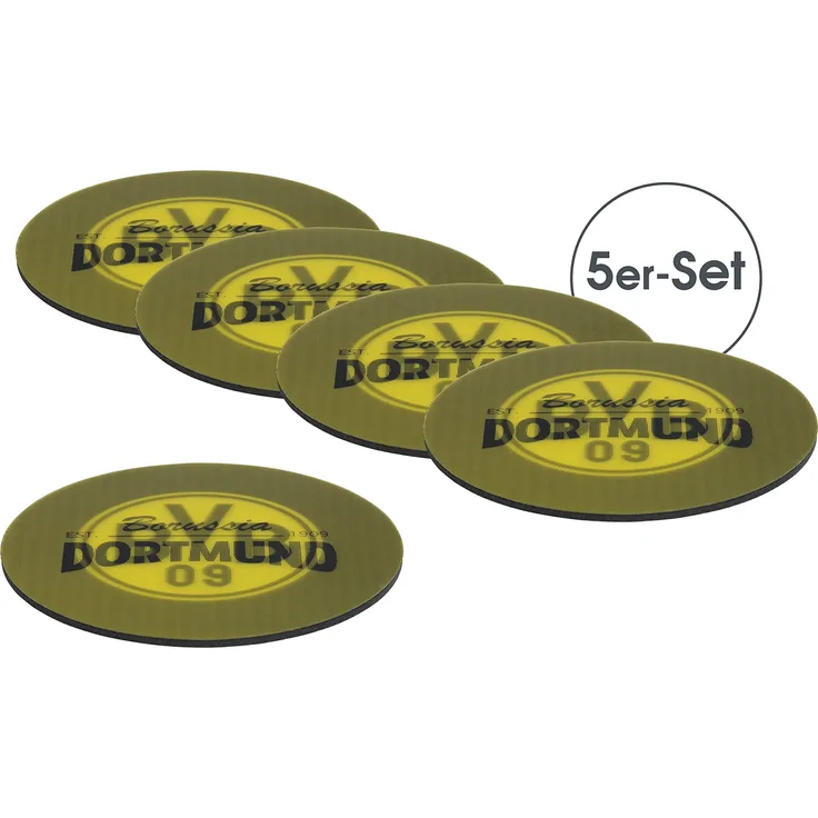 BVB Untersetzer 3D - 10,5 x 10,5 cm - 5er-Set - gelb-schwarz mit Logo