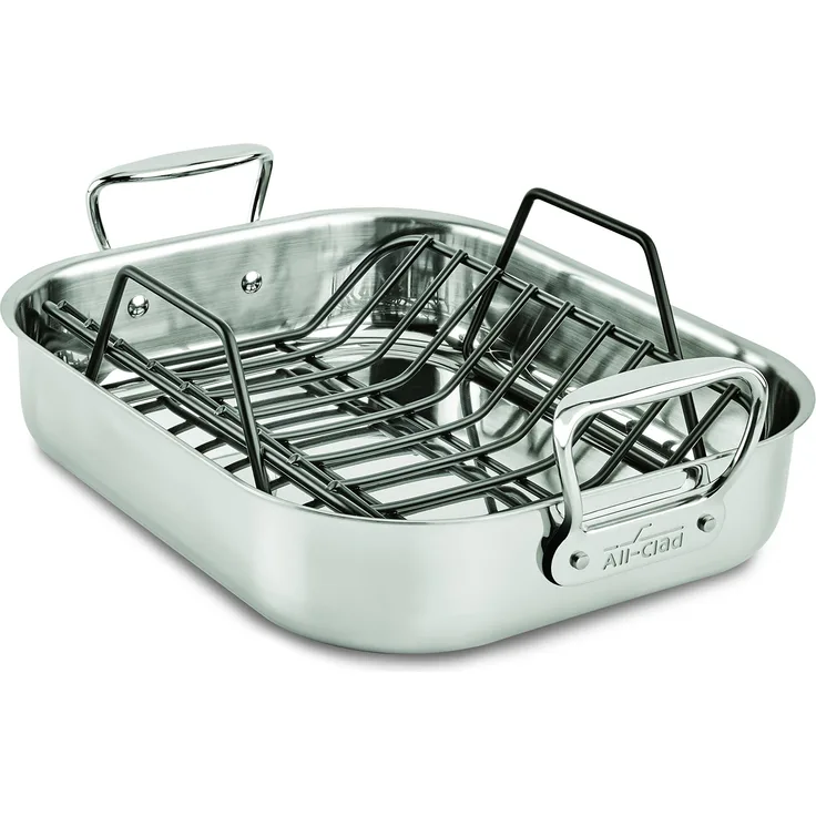 All-Clad 5111.4 Stainless Steel Bratreine klein mit Rost nicht induktionsgeeignet, Pfanne, 38.5 x 30.5 cm