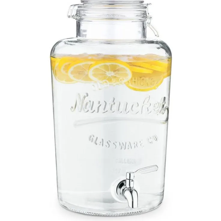 Navaris Getränkespender Saftspender, 8 Liter aus Glas - Zapfhahn aus Edelstahl und Bügelverschluss - Wasserspender Glasbehälter für kalte Getränke