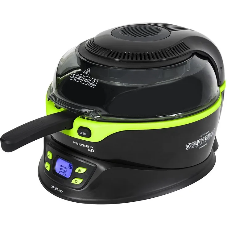 Cecotec Turbo CecoFry 4D Heißluftfritteuse. Ohne Öl, 8 Menüs und verstellbare Temperatur 100-240 ºC und Kochzeit, 2 Stufen, Mischlöffel, Inkl. Kochbuch, 1350 W.