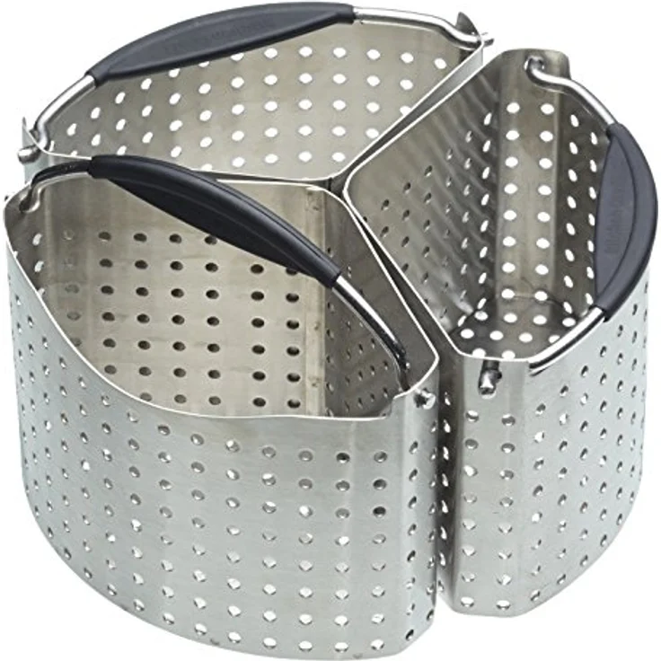 Kitchencraft Edelstahl Topf Körbe mit Trennwand, 20 cm – Metallic, Set mit 3 Stück.