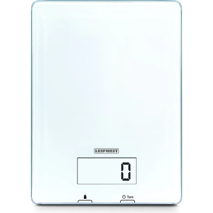 Leifheit digitale Küchenwaage, Tragkfraft bis zu 5 kg, Wiegefläche aus Glas, Haushaltswaage mit Zuwiegefunktion, einfache Reinigung, elektronische Waage inkl. Batterien, extra flach