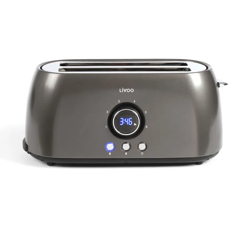LIVOO DOD178 2-Schlitz-Toaster, 1400W, 6 Bräunungsstufen, Digitalanzeige, grau