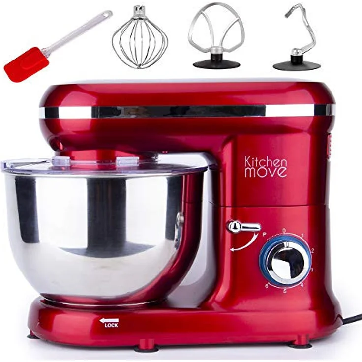 Kitchen Move Küchenmaschine, 1500W, 5,5L Edelstahlschüssel, 6 Geschwindigkeiten, Puls-Funktion, rot – Bild 1