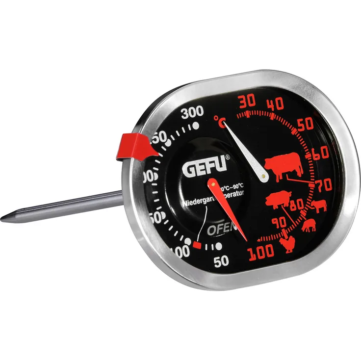 GEFU 21800 Messimo Braten- und Ofenthermometer 3 in 1 aus Edelstahl für Backofen & Grill - Bratenthermometer für Fleisch