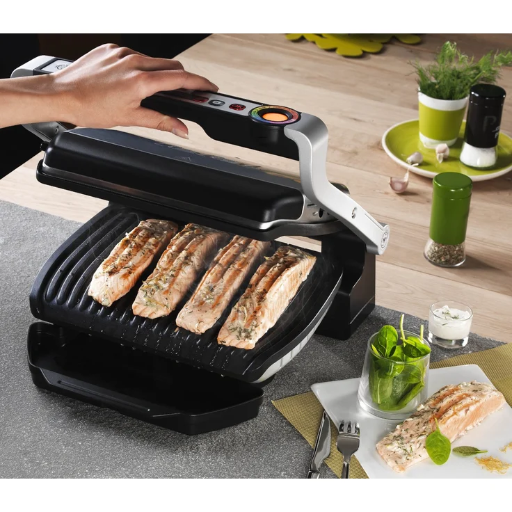 Tefal OptiGrill GC702D Kontaktgrill für ideale Grillergebnisse, 2.000 Watt, Standard-Modell, automatische Anzeige des Garzustands, 6 voreingestellte Grillprogramme 30 cm x 20 cm, schwarz, silber – Bild 4