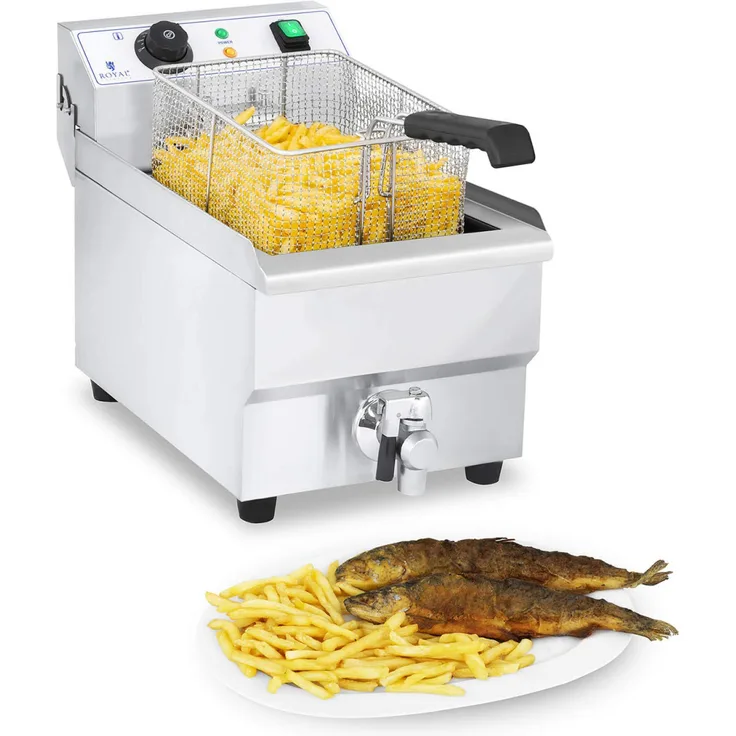 Royal Catering Elektro-Fritteuse RF 10EH 1, mit Fett, 10 Liter Fassungsvermögen, 3000 Watt, silber, Edelstahl
