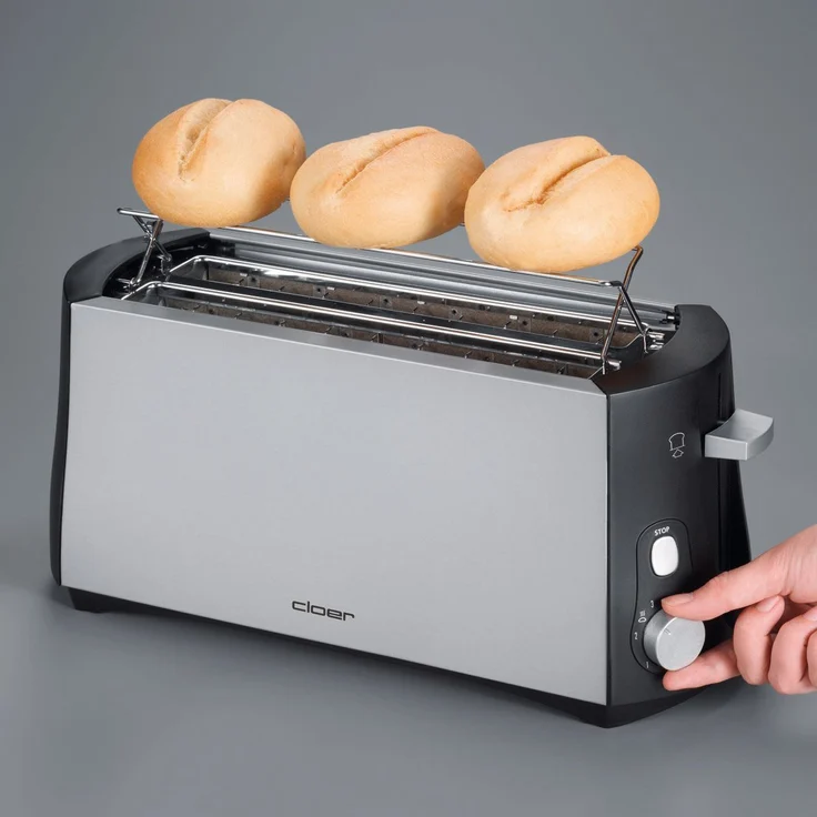 Cloer 3710 Langschlitztoaster für 4 Toastscheiben - 1380 W - integrierter Brötchenaufsatz - Nachhebevorrichtung - Krümelschublade - mattiertes wärmeisoliertes Metallgehäuse – Bild 2