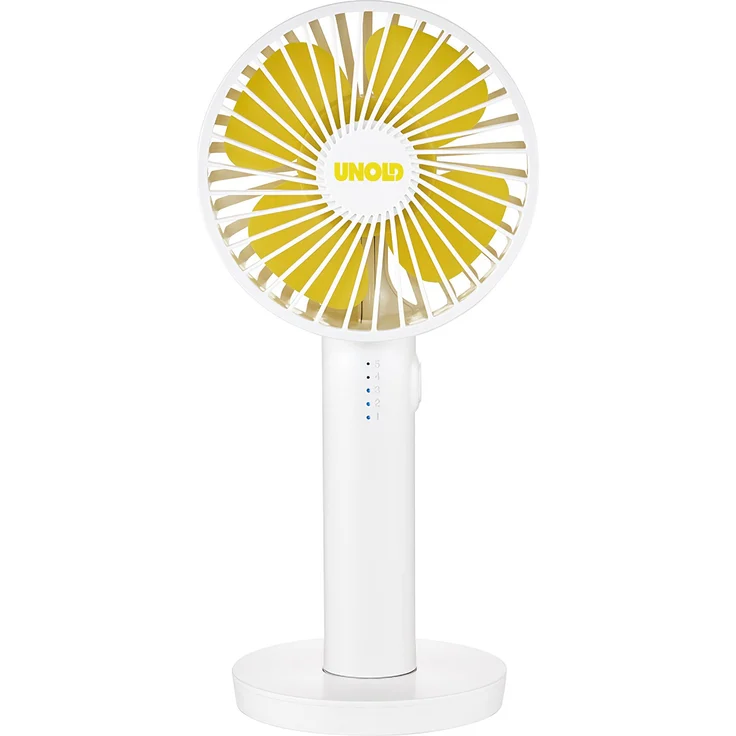 Unold 86620 HANDVENTILATOR Breezy II White, 5-stufige Geschwindigkeitsregelung, LED-Kontrollleuchten und bis zu 8 Stunden Akkubetrieb – Bild 2