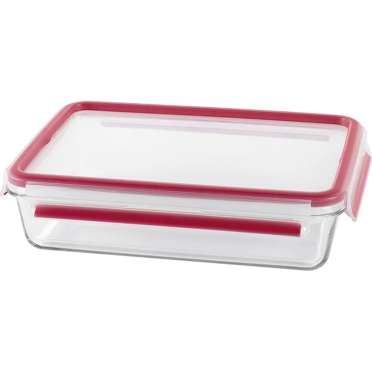 Emsa 513921 Frischhaltedose mit Deckel, Glas, Rechteckig, Volumen 2 Liter, Transparent-Rot, Clip & Close – Bild 2