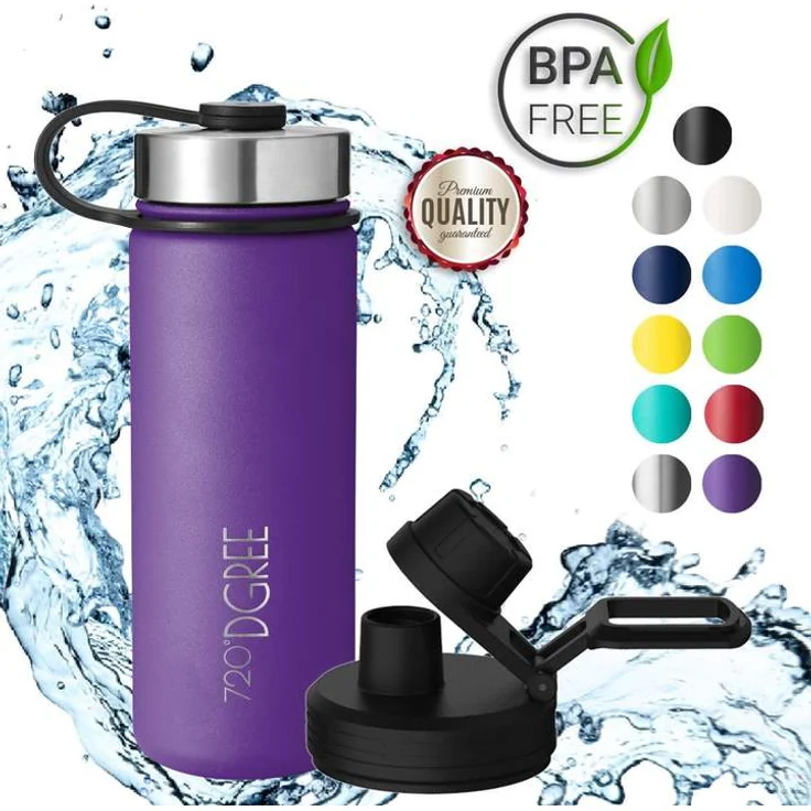 Trinkflasche Doppelwandig Edelstahl 710ml Isolierflasche m. Gratis Sportdeckel 720 DGREE noLimit ultra violet – Bild 1