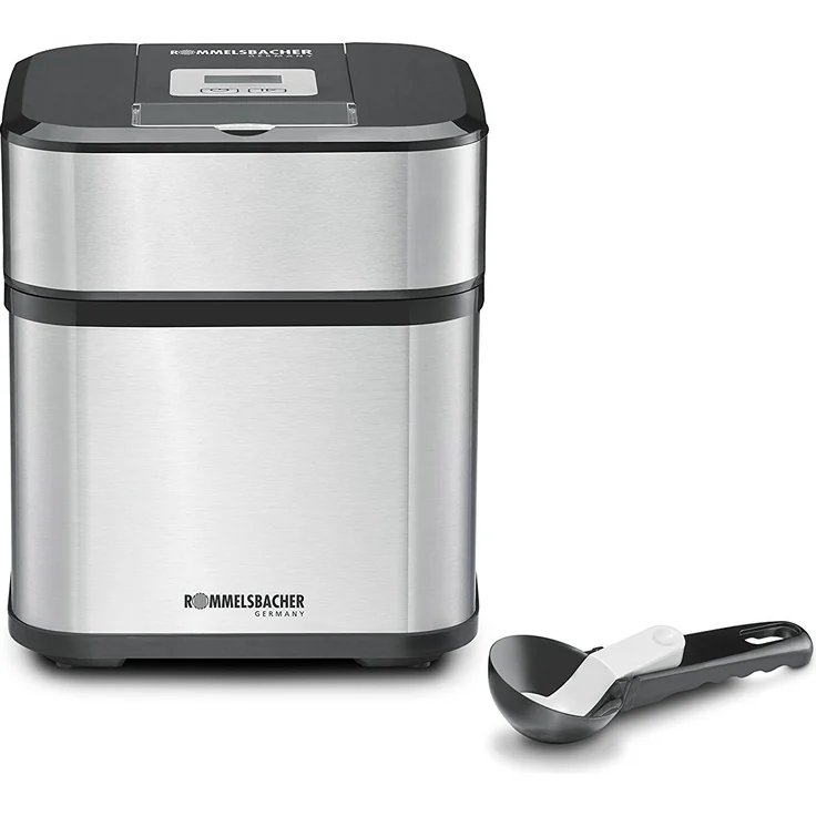 Rommelsbacher IM 12 Kurt Eismaschine 4-in-1 für Speiseeis, Frozen Yogurt, Sorbet & Slush, Füllmenge 500 ml für 1,5 Liter Eis, LCD-Anzeige, inkl. Eislöffel & Rezeptideen, Edelstahl, schwarz – Bild 1