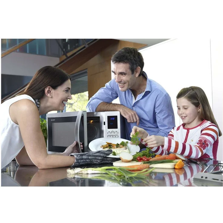 Sharp R982STWE 3-in-1 Mikrowelle mit Grill und Heißluft, Standgerät, 42 Liter Garraum, 1000 Watt, 10 Automatikprogramme, LED-Display mit Uhr, Glasdrehteller 34,5 cm, Edelstahl  – Bild 6