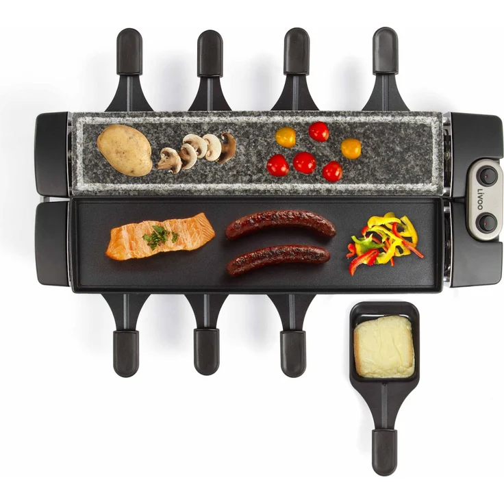 Livoo Raclette und Grill anpassbar 1280 W, 8 Pfännchen Schwarz, Granit – Bild 1