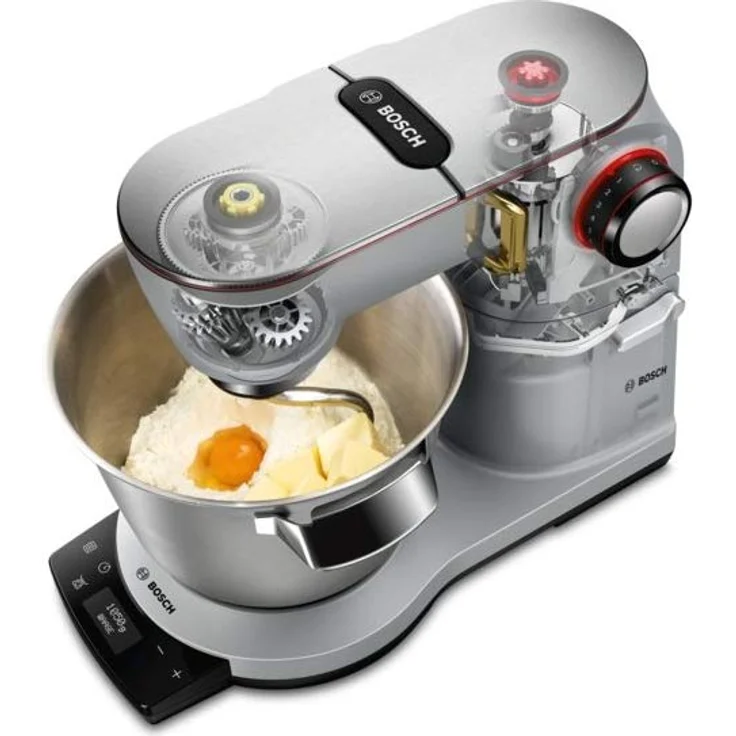 Bosch MUM9DX5S31 OptiMUM Küchenmaschine, 1500W, 7 Geschwindigkeiten, Waage, Durchlaufschnitzler, Smart Dough, 5,5 L Edelstahlschüssel, silber, Serie: MUM9 – Bild 4