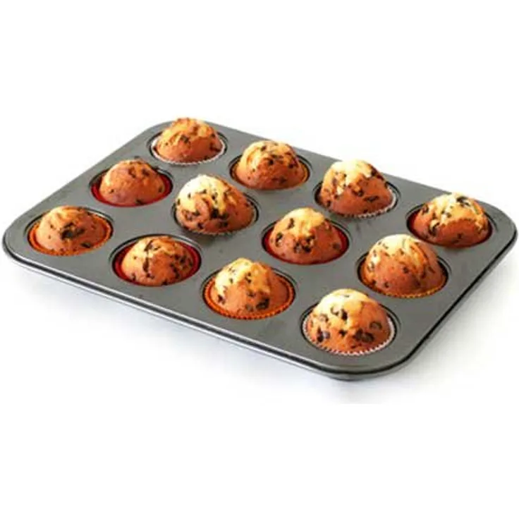 axentia Muffinbackform in Schwarz, Backblech für 12 Muffins, Muffinform mit Antihaftbeschichtung, Backform passend für jeden Backofen, Formgröße Ø ca: 7,5 cm, Höhe 3 cm